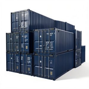 dark blue container with printed specs | durable stackable storage